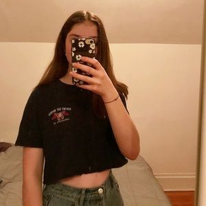 Cropped embroidered graphic tee